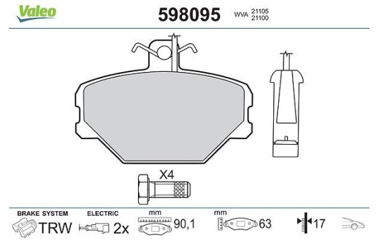 Brake Pad Set, disc brake 598095 Valeo