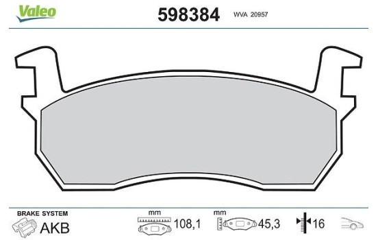 Brake Pad Set, disc brake 598384 Valeo