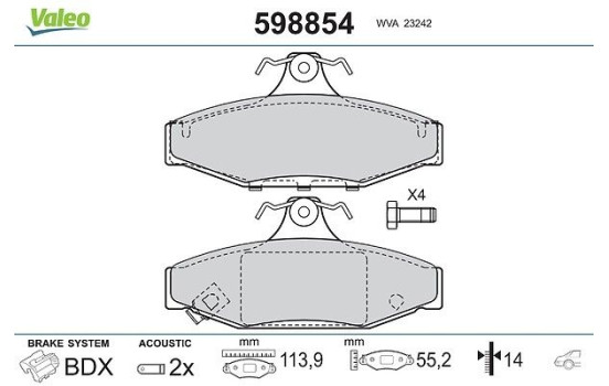 Brake Pad Set, disc brake 598854 Valeo