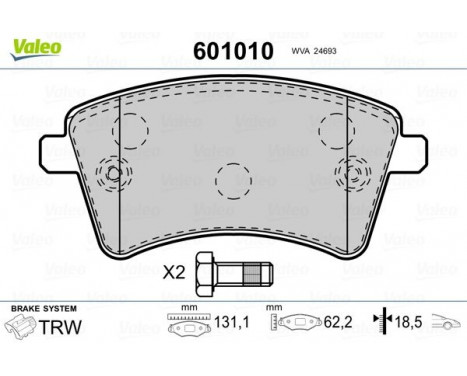 Brake Pad Set, disc brake 601010 Valeo