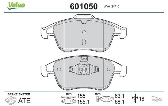 Brake Pad Set, disc brake 601050 Valeo