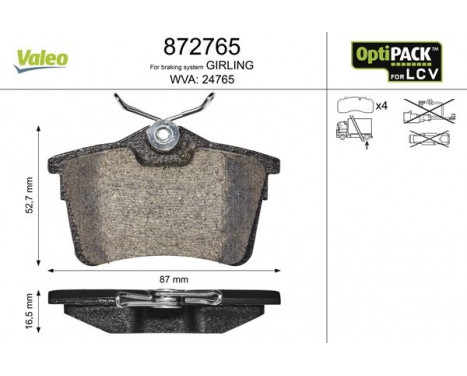 Brake Pad Set, disc brake 872765 Valeo, Image 2