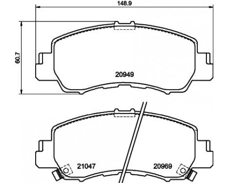 Brake pad set, disc brake 8DB 355 040-521 Hella