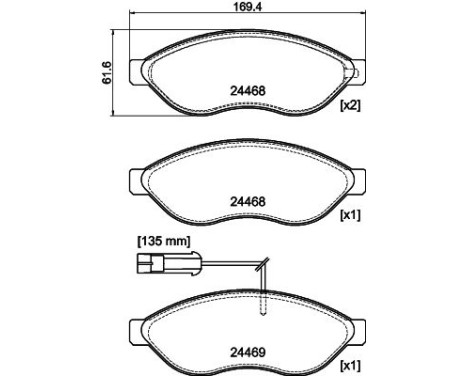 Brake pad set, disc brake 8DB 355 044-451 Hella