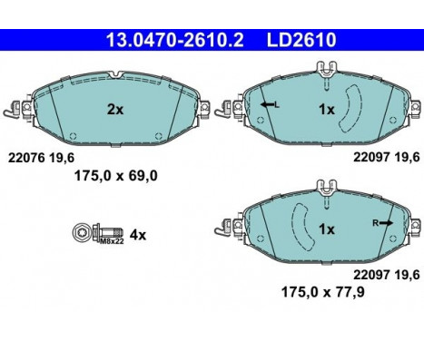 Brake Pad Set, disc brake ATE Ceramic 13.0470-2610.2