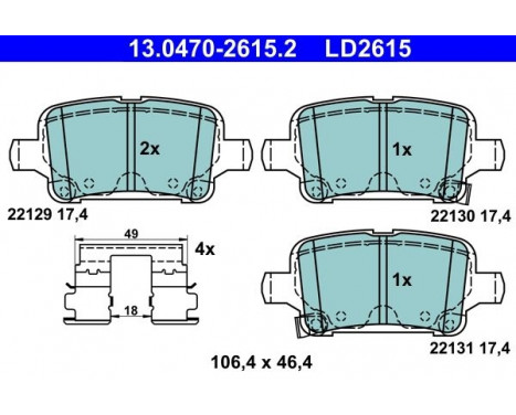 Brake Pad Set, disc brake ATE Ceramic 13.0470-2615.2, Image 2