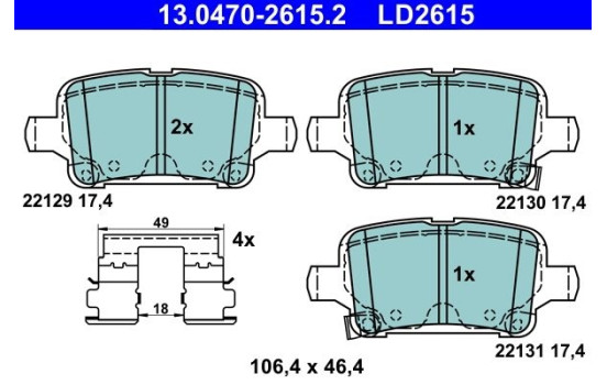 Brake Pad Set, disc brake ATE Ceramic 13.0470-2615.2, Image 2