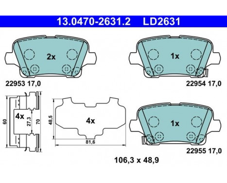 Brake Pad Set, disc brake ATE Ceramic 13.0470-2631.2