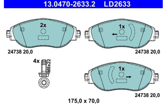 Brake Pad Set, disc brake ATE Ceramic 13.0470-2633.2