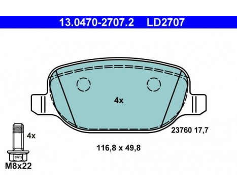 Brake Pad Set, disc brake ATE Ceramic 13.0470-2707.2, Image 3