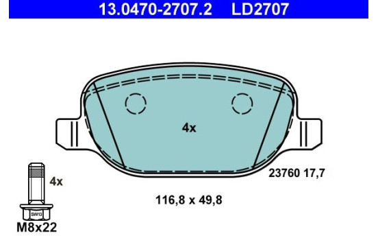 Brake Pad Set, disc brake ATE Ceramic 13.0470-2707.2, Image 3