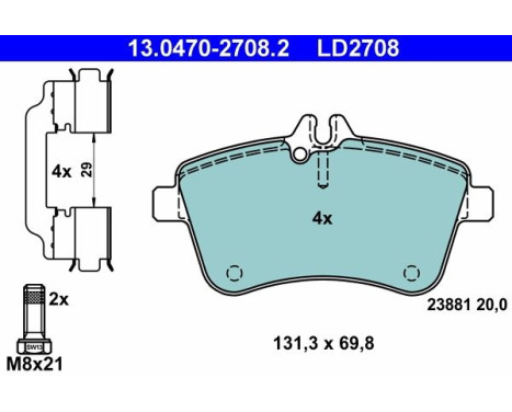 Brake Pad Set, disc brake ATE Ceramic 13.0470-2708.2, Image 3