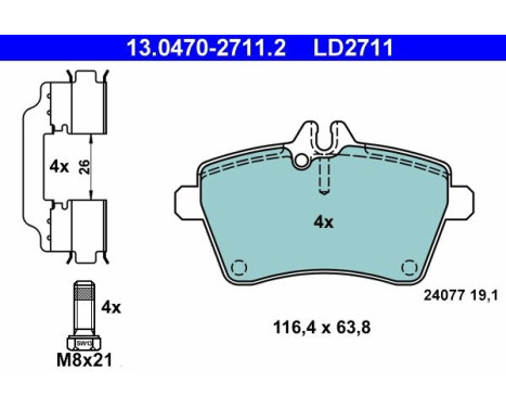 Brake Pad Set, disc brake ATE Ceramic 13.0470-2711.2, Image 3