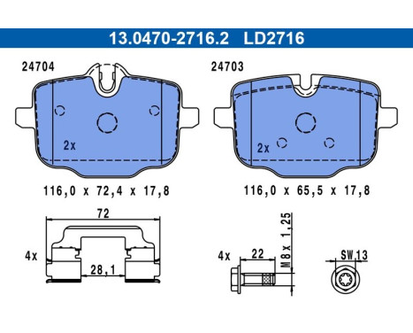 Brake Pad Set, disc brake ATE Ceramic 13.0470-2716.2, Image 4