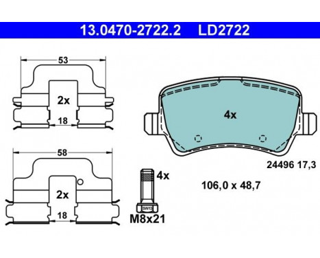 Brake Pad Set, disc brake ATE Ceramic 13.0470-2722.2, Image 2