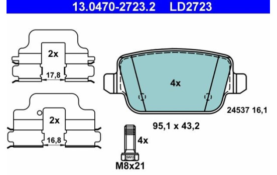 Brake Pad Set, disc brake ATE Ceramic 13.0470-2723.2, Image 3
