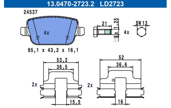 Brake Pad Set, disc brake ATE Ceramic 13.0470-2723.2, Image 4