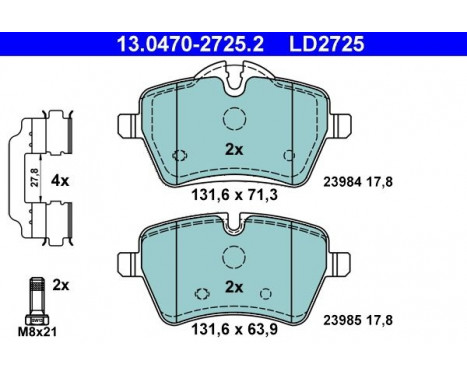 Brake Pad Set, disc brake ATE Ceramic 13.0470-2725.2, Image 3