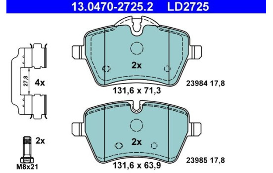 Brake Pad Set, disc brake ATE Ceramic 13.0470-2725.2, Image 3