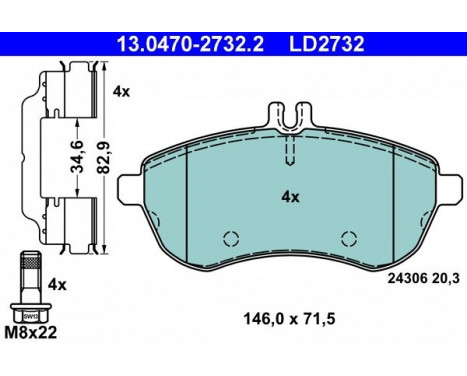 Brake Pad Set, disc brake ATE Ceramic 13.0470-2732.2, Image 3