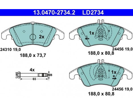 Brake Pad Set, disc brake ATE Ceramic 13.0470-2734.2, Image 3