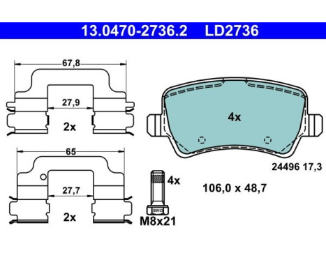 Brake Pad Set, disc brake ATE Ceramic 13.0470-2736.2, Image 2
