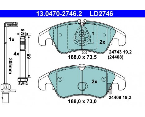 Brake Pad Set, disc brake ATE Ceramic 13.0470-2746.2, Image 3