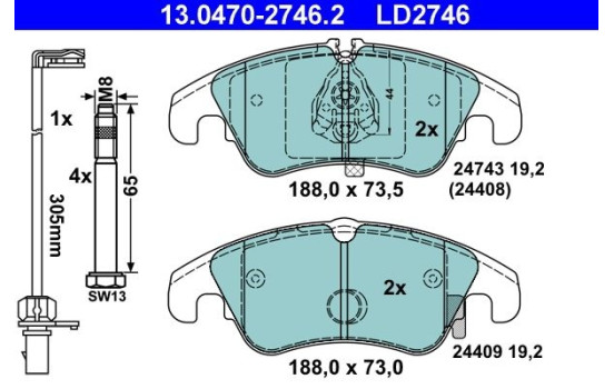 Brake Pad Set, disc brake ATE Ceramic 13.0470-2746.2, Image 3