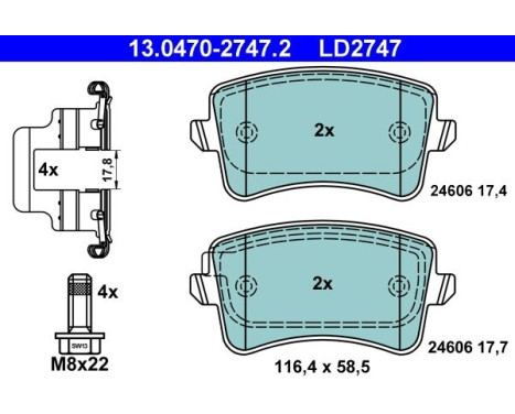 Brake Pad Set, disc brake ATE Ceramic 13.0470-2747.2, Image 3