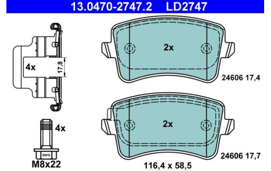 Brake Pad Set, disc brake ATE Ceramic 13.0470-2747.2, Image 3