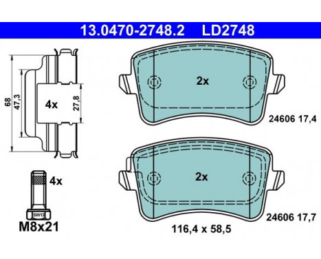 Brake Pad Set, disc brake ATE Ceramic 13.0470-2748.2, Image 3