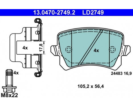 Brake Pad Set, disc brake ATE Ceramic 13.0470-2749.2, Image 3