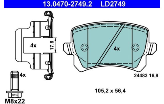 Brake Pad Set, disc brake ATE Ceramic 13.0470-2749.2, Image 3