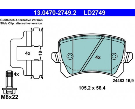 Brake Pad Set, disc brake ATE Ceramic 13.0470-2749.2, Image 4
