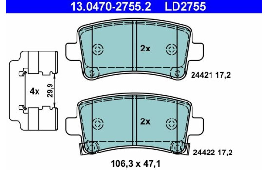 Brake Pad Set, disc brake ATE Ceramic 13.0470-2755.2, Image 3