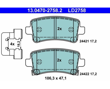 Brake Pad Set, disc brake ATE Ceramic 13.0470-2758.2, Image 3