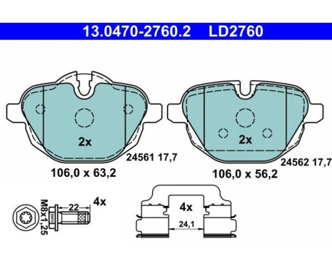 Brake Pad Set, disc brake ATE Ceramic 13.0470-2760.2, Image 2