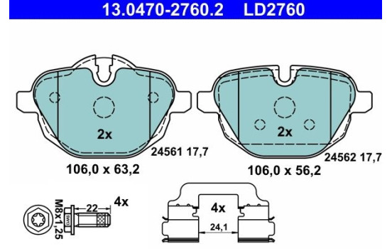Brake Pad Set, disc brake ATE Ceramic 13.0470-2760.2, Image 2