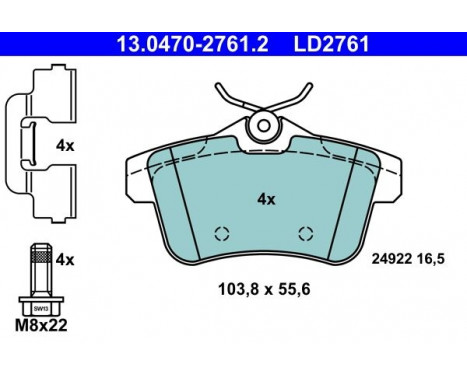Brake Pad Set, disc brake ATE Ceramic 13.0470-2761.2
