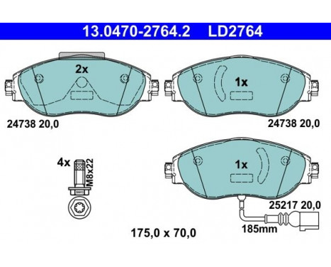 Brake Pad Set, disc brake ATE Ceramic 13.0470-2764.2, Image 2