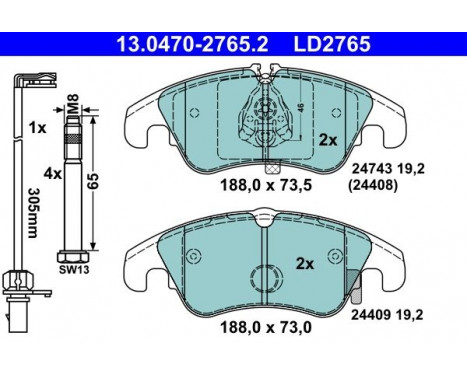 Brake Pad Set, disc brake ATE Ceramic 13.0470-2765.2, Image 2