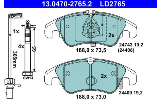 Brake Pad Set, disc brake ATE Ceramic 13.0470-2765.2, Image 2