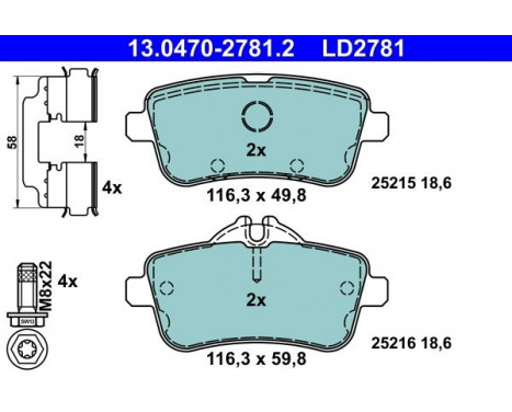 Brake Pad Set, disc brake ATE Ceramic 13.0470-2781.2