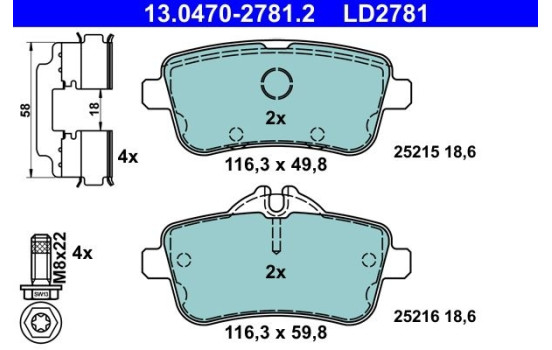Brake Pad Set, disc brake ATE Ceramic 13.0470-2781.2