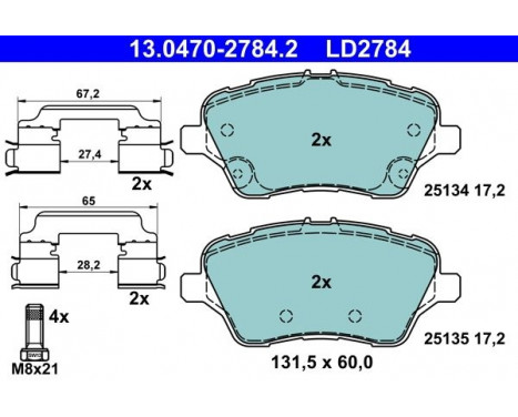 Brake Pad Set, disc brake ATE Ceramic 13.0470-2784.2, Image 2