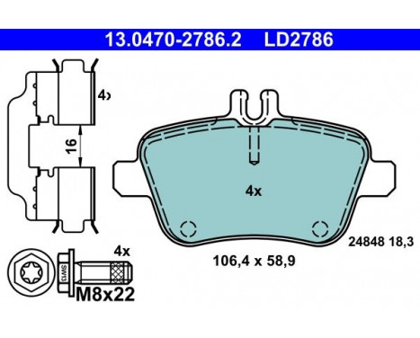 Brake Pad Set, disc brake ATE Ceramic 13.0470-2786.2, Image 2