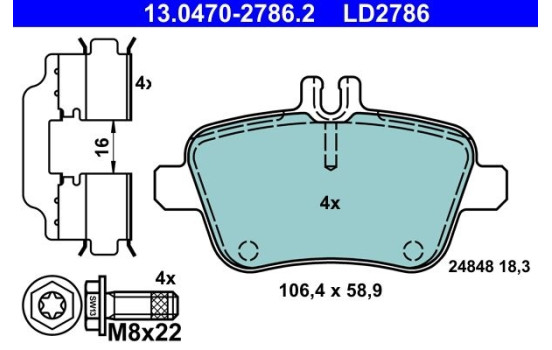 Brake Pad Set, disc brake ATE Ceramic 13.0470-2786.2, Image 2