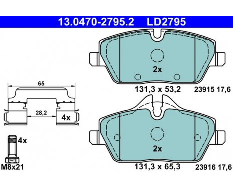 Brake Pad Set, disc brake ATE Ceramic 13.0470-2795.2, Image 2