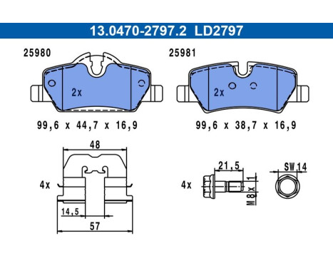 Brake Pad Set, disc brake ATE Ceramic 13.0470-2797.2, Image 2