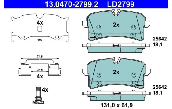 Brake Pad Set, disc brake ATE Ceramic 13.0470-2799.2